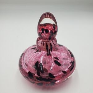 Murano Pink & Black Mottled Art Glass Heavy Paperweight Perfume Bottle & Dauber
